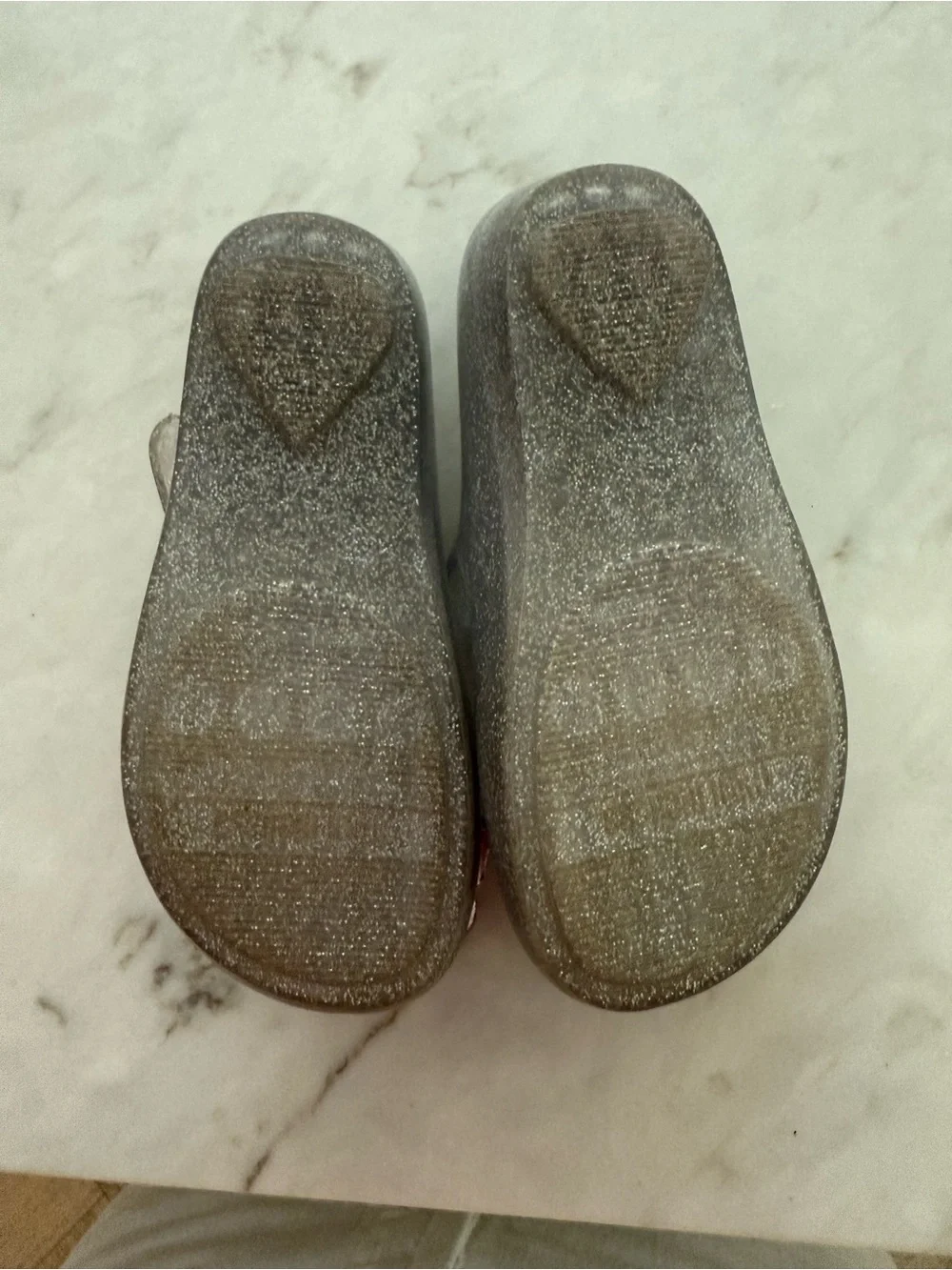 Mini Melissa Silver Glitter Mary Janes with Pink Butterfly Accents